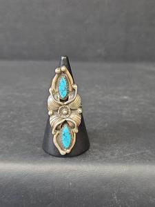 lot 151 image: Native American Sterling Silver Turquoise Ring Stamped GC, Size 5.5, 5.94gm