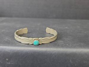 lot 155 image: Native American Silver Turquoise Cuff Bracelet (Non-Magnetic)