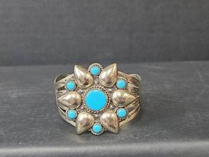 lot 156 image: Nickel Silver Bell Turquoise Cluster Cuff