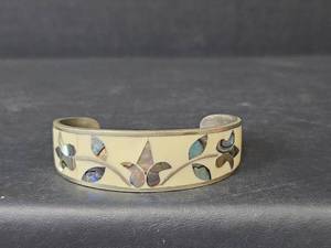lot 160 image: Sterling Silver Abalone Shell Cuff Bracelet Stamped Alpaca Mexico