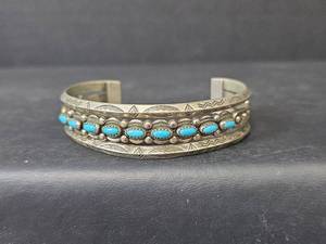lot 163 image: Nickel Silver Bell Turquoise Cuff Bracelet