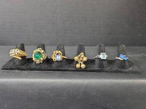 lot 200 image: Collection of Gold-Tone Fashion Rings with Colored Stones
