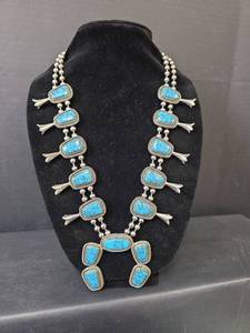 lot 201 image: Southwestern Turquoise Squash Blossom Necklace -Magnetic
