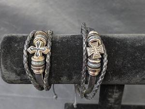 Adjustable Cross Leather Bracelet Set