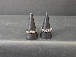 lot 219 image: Sterling Silver Ring Set - Diamond Accented and Purple Enamel Stamped S925