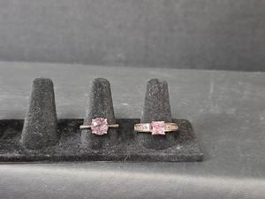lot 221 image: Sterling Silver Pink Crystal and CZ Ring Set Stamped S925