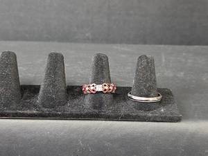 lot 223 image: Sterling Silver and Enamel Heart Design Ring Stamped S925 (size 8.75) and Magnetic Silver Toned Band