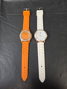 lot 224 image: Geneva Crystal Silicone Watch Set - Orange and White - Need Batteries