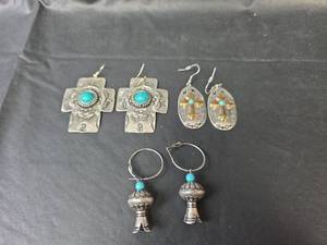 lot 231 image: Southwestern Style Turquoise and Silver Earring Set