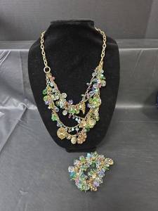 lot 238 image: Multi-Color Crystal Beaded Statement Necklace and Bracelet