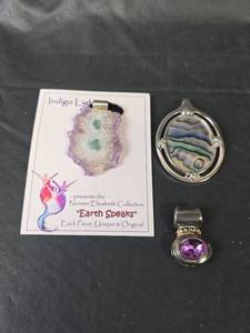 lot 239 image: Indigo Light Earth Speaks Crystal, Abalone,  and Amethyst Pendants