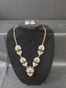 lot 247 image: Crystal Floral Statement Necklace with Earrings