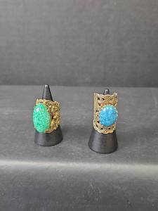 lot 266 image: Ornate Filigree Rings with Turquoise and Green Stones