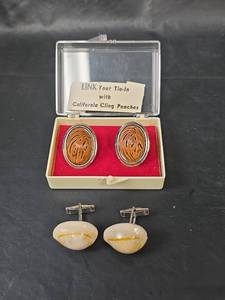 lot 278 image: California Cling Peach Pit Cufflinks and Sea Shell Cufflinks