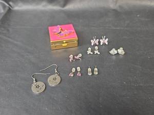 lot 304 image: Butterfly Jewelry Box with Assorted Earring Collection