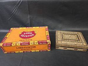 lot 309 image: Lord Clinton Perfecto Cigar Box & Middle Eastern Inlay Box