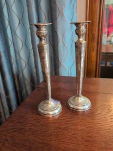 lot 2200 image: Sterling Silver Weighted Candlesticks Set