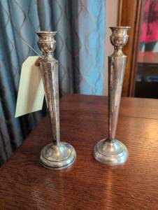 lot 2201 image: Sterling Silver Weighted Candlesticks - Pair