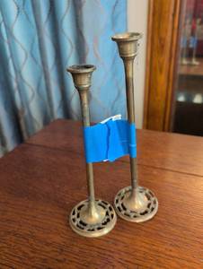 lot 2203 image: Brass Filigree Candlesticks