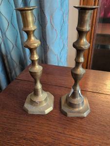 lot 2210 image: Brass Candlesticks with Octagonal Base