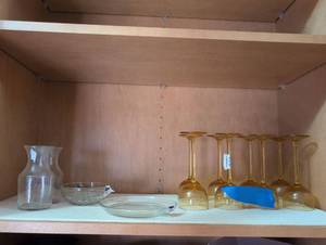 lot 2250 image: Mixed Glass Serving Set with Amber Stemware