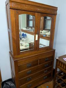 lot 2254 image: American Pine Display Cabinet with Carved Details