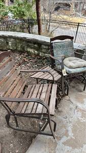 lot 2258 image: Wood and Metal glider Garden Bench with Cushions