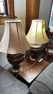 lot 2259 image: Pair Brass Table Lamps with Accents