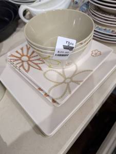 lot 2302 image: White Melamine Floral Dinnerware Set