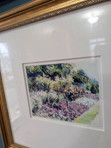 lot 2305 image: Framed Garden Landscape Watercolor