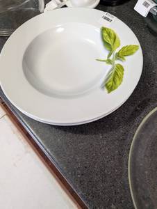 lot 2309 image: Crate and Barrel White Herb Pattern Soup Bowls Set