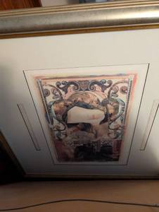 lot 2340 image: Decorative Classical Wall Art Print with Ornate Border