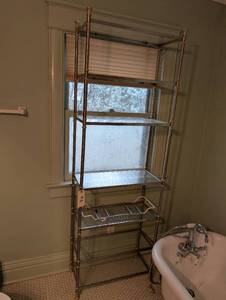 lot 2347 image: Brass and Glass Bathroom Etagere Storage Unit