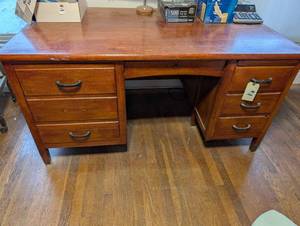 lot 2355 image: Mid-Century Solid Wood Office Desk