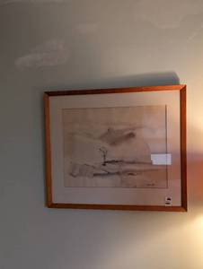 lot 2367 image: Abstract Landscape Watercolor in Wood Frame