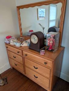 lot 2374 image: Pine Wood Dresser with Decorative Mirror - not contents