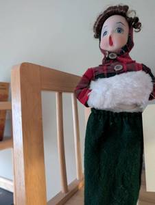 lot 2378 image: Decorative Winter Porcelain Doll with Plaid Muff