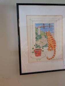 lot 2380 image: San Francisco Cat Window Scene 1997 Watercolor Print