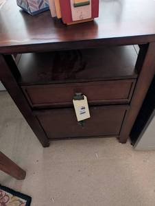 lot 2382 image: Dark Wood Printer Desk with Storage