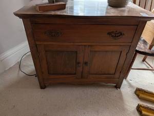lot 2390 image: Wooden Cabinet with Ornate Brass Handles