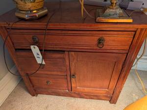 lot 2402 image: Solid Wood Cabinet with Brass Ring Pulls