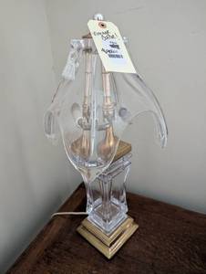 French Hand Blown Crystal and Brass Table Lamp
