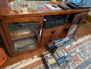 lot 2472 image: Traditional Wood Entertainment Center with Media Collection
