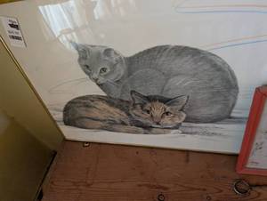 lot 2484 image: Two Cats Original Pencil Drawing