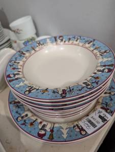 lot 2490 image: Snowman Winter Scene Dinnerware Set