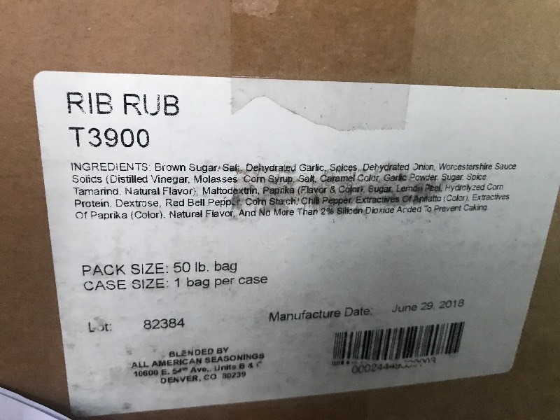 lot 9407 image: 50lb box of Rib Rub spices