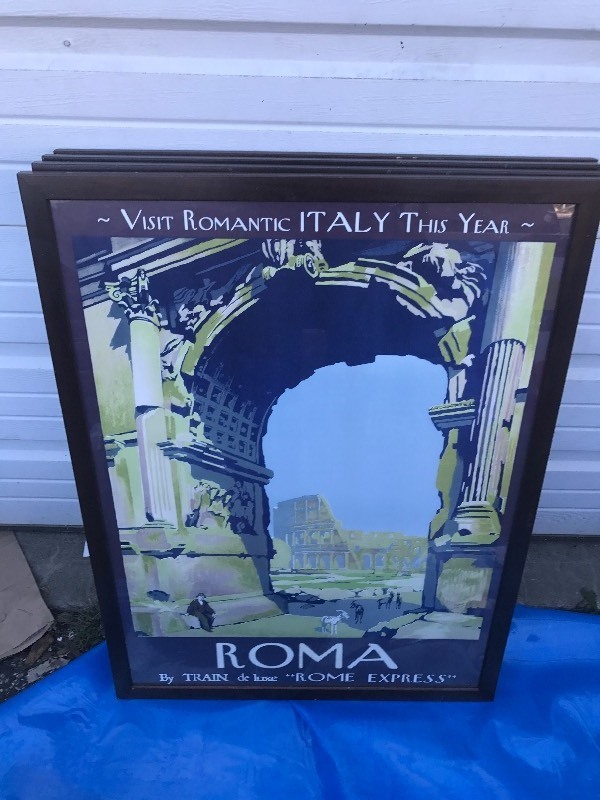 lot 9495 image: Old framed travel poster heavy duty frame and glass