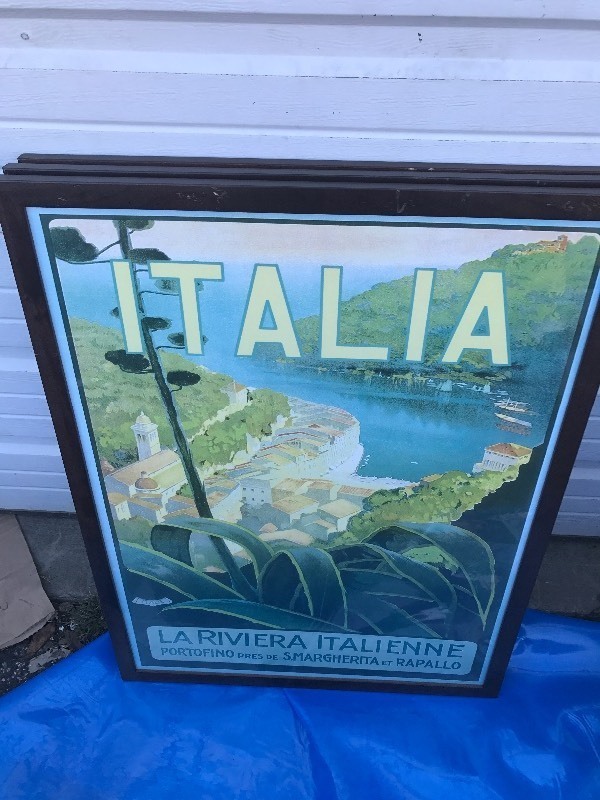 lot 9496 image: Old framed travel poster heavy duty frame and glass