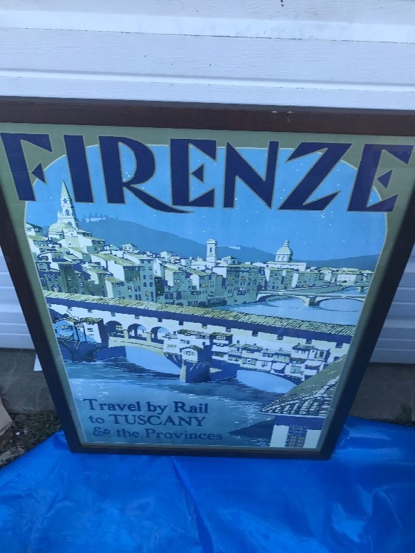 lot 9498 image: Old framed travel poster heavy duty frame and glass