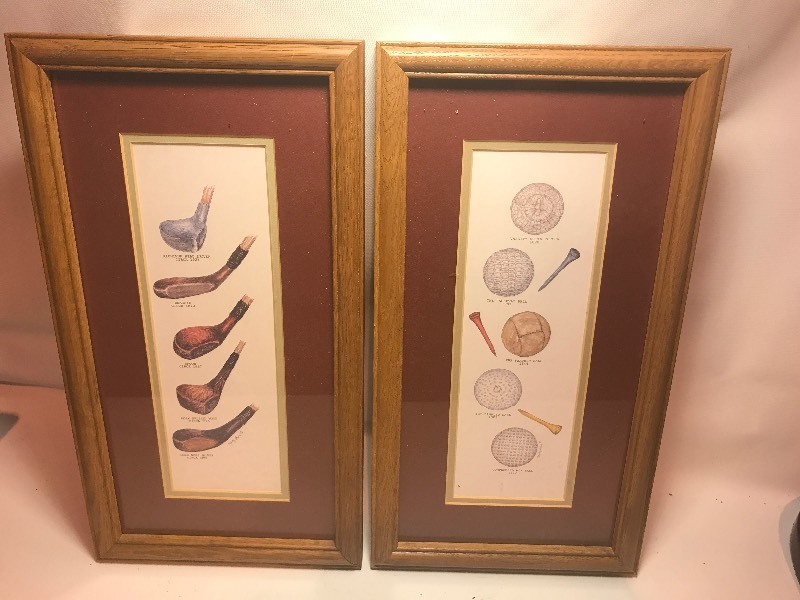lot 9562 image: Two matching golf pictures framed and matted